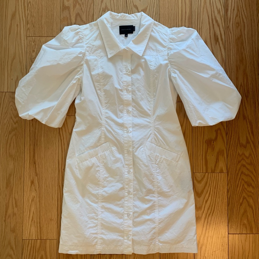 White Buttoned Puff Sleeve Dress